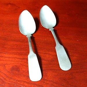Set of 2 Old 1800s Tablespoons/Serving Spoons, silver in color, "sold in Albata"